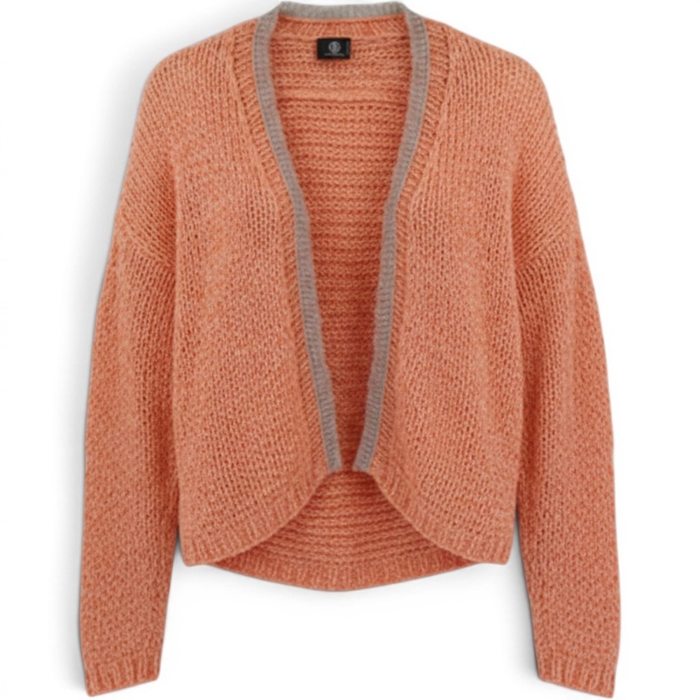 Women Cardigan Peach Chunky Ribbon Yarn Open Front Knit Sweater Art to Wear